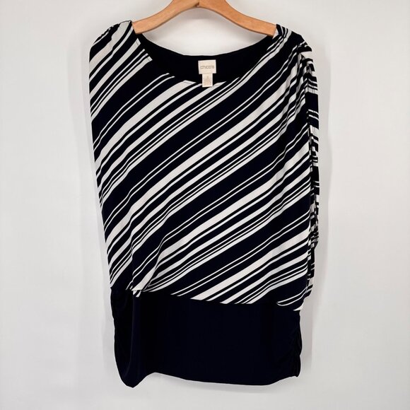 Chicos 3 Womens dark navy Striped Knit Top Size XL - Picture 4 of 11